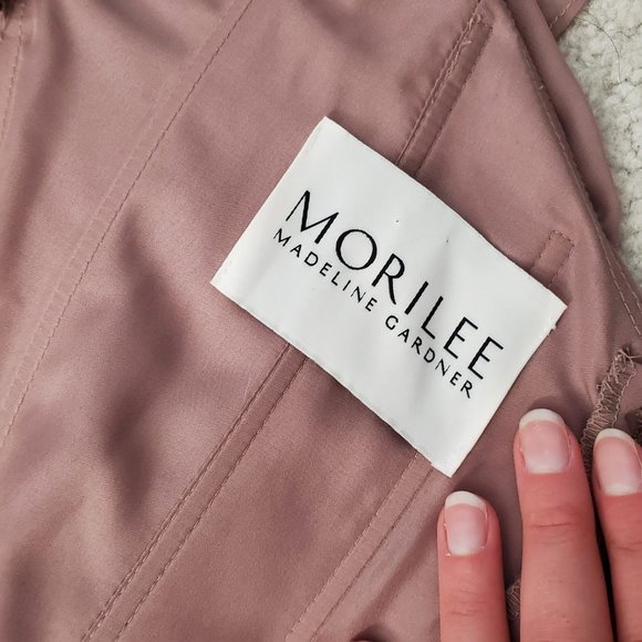 Mori Lee Chiffon Fawn Grad or Bridesmaids Dress Off the Shoulder Size 8 - Picture 4 of 12